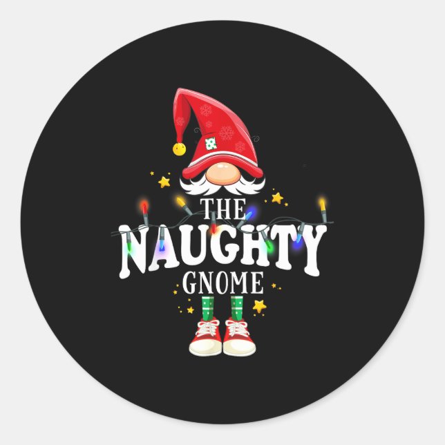 Pegatina Redonda Christmas The Naughty Gnome X-mas Matching Pjs  (Anverso)