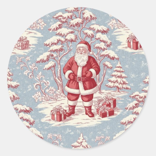 Pegatina Redonda Christmas toile Santa  (Anverso)