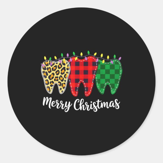 Pegatina Redonda Christmas Tooth Dentist Dental Istant Teeth Leopar (Anverso)