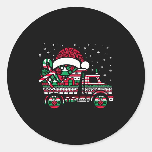 Pegatina Redonda Christmas Tree Candy Dump Truck Christmas Boys Men (Anverso)