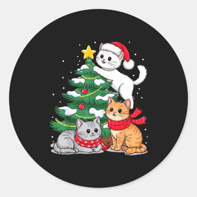 Pegatina Redonda Christmas Tree Cats Xmas  (Anverso)