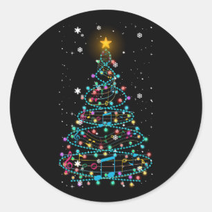 Pegatina Redonda Christmas Tree Lights Music Notes Musical Xmas Tre