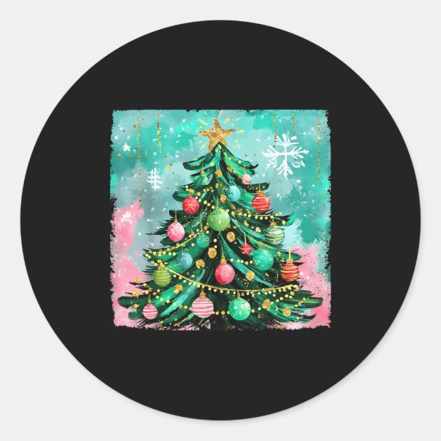 Pegatina Redonda Christmas Tree Ornaments Holiday Xmas Lights Men W (Anverso)