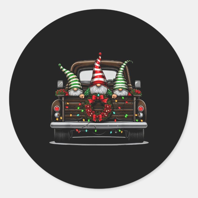 Pegatina Redonda Christmas Truck Cute Gnome  (Anverso)