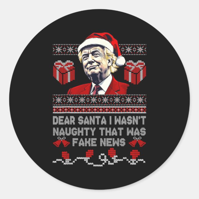 Pegatina Redonda Christmas Trump Dear Santa Fake News Funny Xmas Me (Anverso)