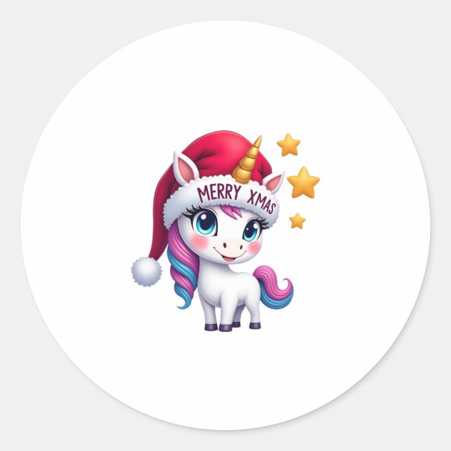 Pegatina Redonda Christmas Unicorn T-Shirt (3) (Anverso)
