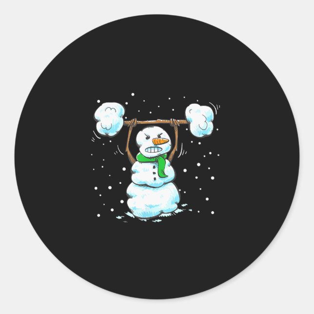 Pegatina Redonda Christmas Weightlifting Snowman Shirt Funny Snowma (Anverso)