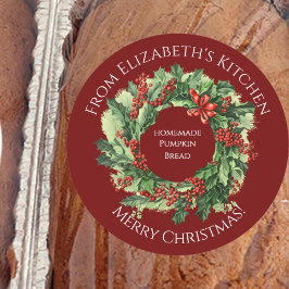 Pegatina Redonda Christmas Wreath Homemade Food Gift Dark Red