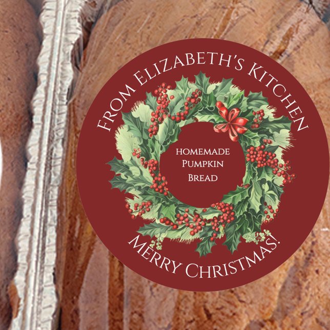 Pegatina Redonda Christmas Wreath Homemade Food Gift Dark Red (Subido por el creador)