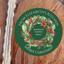 Pegatina Redonda Christmas Wreath Homemade Food Gift Green