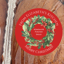 Pegatina Redonda Christmas Wreath Homemade Food Gift Red