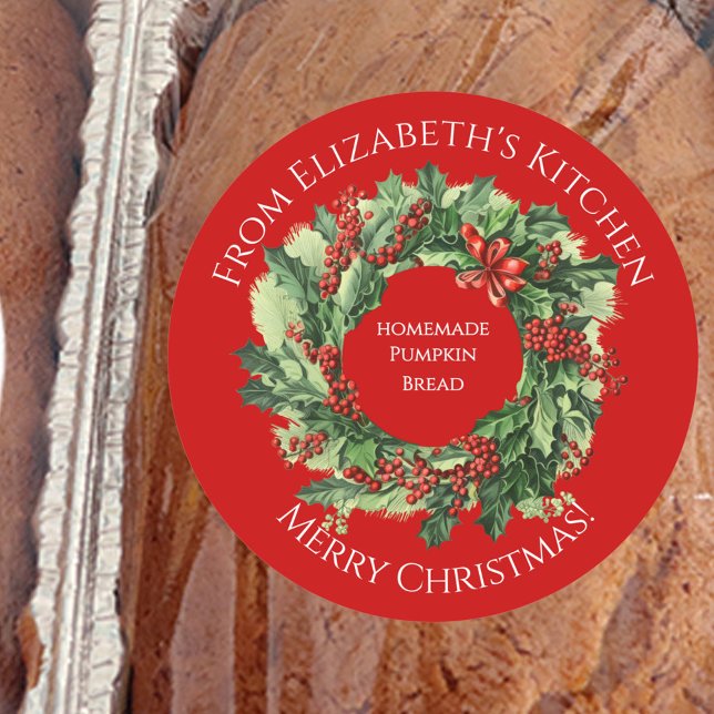 Pegatina Redonda Christmas Wreath Homemade Food Gift Red (Subido por el creador)
