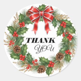 Pegatina Redonda Christmas Wreath Pine Thank You Sticker