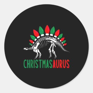 Pegatina Redonda Christmasaurus Dinosaurio de Navidad Lindo Árbol R