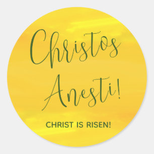 Pegatina Redonda Christos Anesti! ¡Cristo es Risen! Clásico amarill