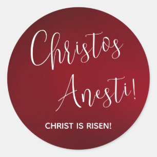 Pegatina Redonda Christos Anesti! ¡Cristo es Risen! Clásico Rojo