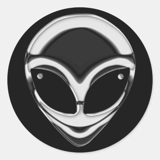 PEGATINA REDONDA CHROME ALIEN HEAD (Anverso)