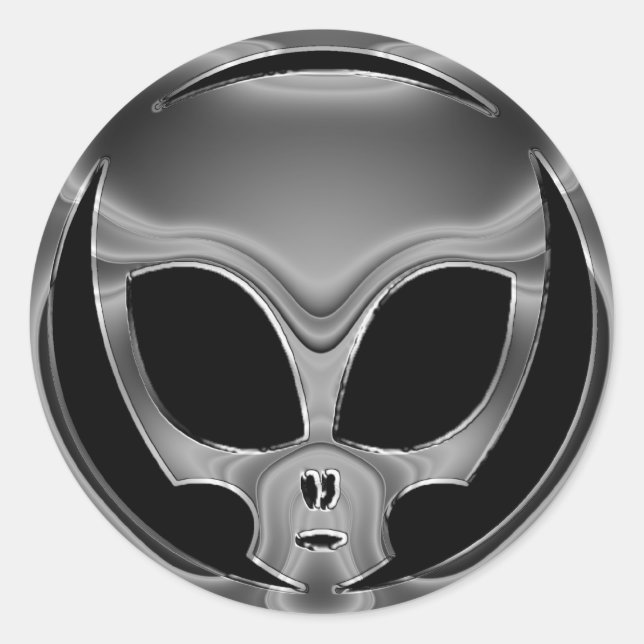 PEGATINA REDONDA CHROME ALIEN HEAD (Anverso)
