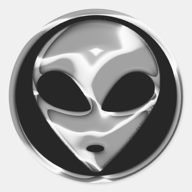 PEGATINA REDONDA CHROME ALIEN HEAD (Anverso)