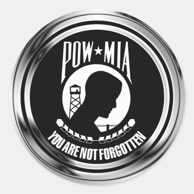 PEGATINA REDONDA CHROME POW MIA (Anverso)