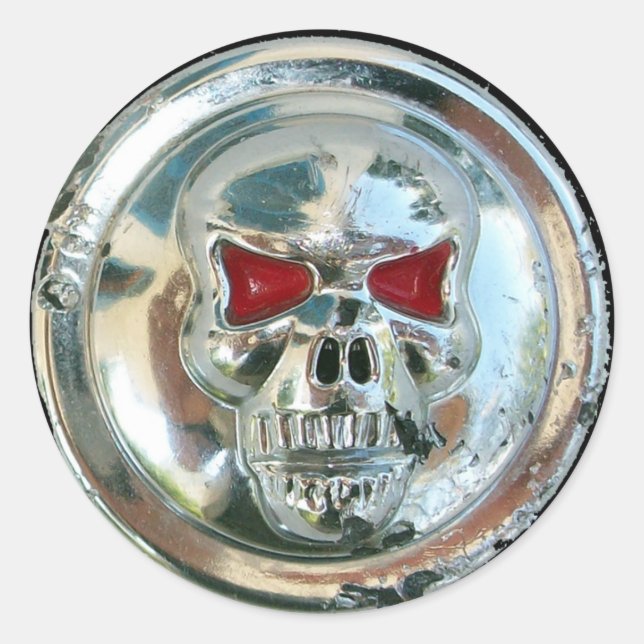 PEGATINA REDONDA CHROME SKULL (Anverso)