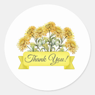 Pegatina Redonda Chrysanthemum Flowers Floral Gracias