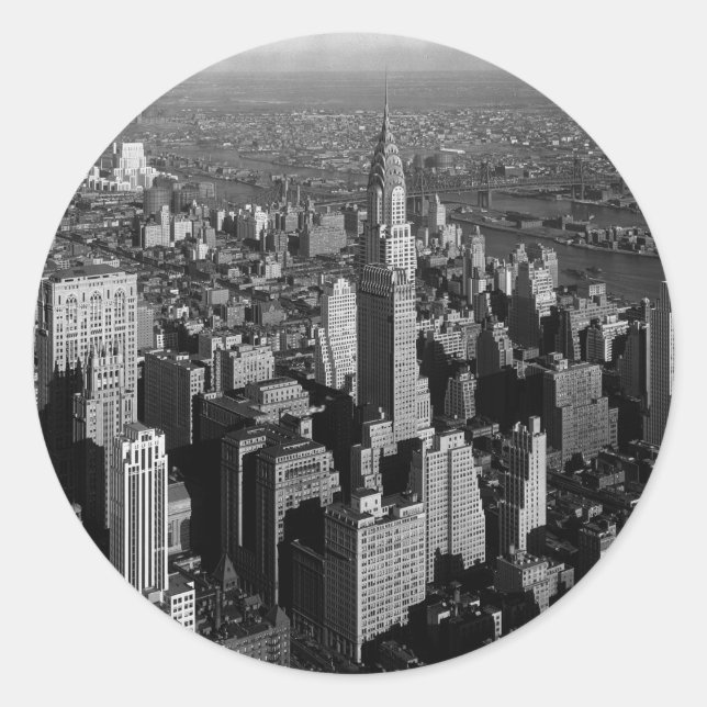 Pegatina Redonda Chrysler Building New York Manhattan (Anverso)