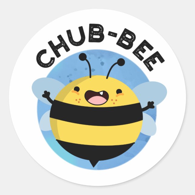 Pegatina Redonda Chub-bee Funny Chubby Bee Pun (Anverso)