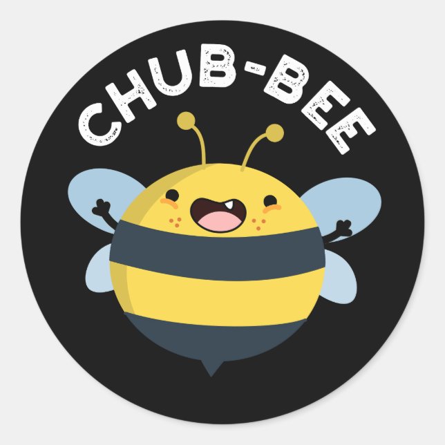 Pegatina Redonda Chub-bee Funny Chubby Bee Pun Dark BG (Anverso)