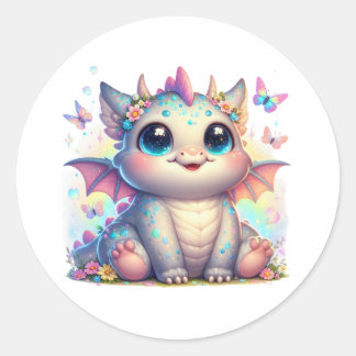 Pegatina Redonda Chubby Dinosaur Pastel Dino Friend