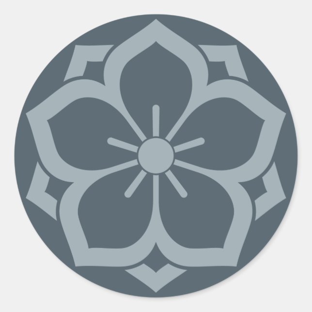 Pegatina Redonda Chuinyaekikyo Japonés Kamon Cherry Blossom Blue (Anverso)