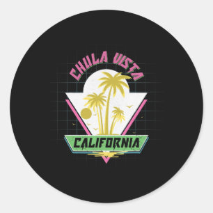 Pegatina Redonda Chula Vista California Vaporwave Retro Playa