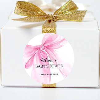 Pegatina Redonda Chupete de lazo rosa Baby Shower