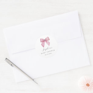 Pegatina Redonda Chupete de lazo rosa Baby Shower 