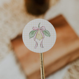 Pegatina Redonda Chupete de Limón Amarillo y Rosa para Baby Shower