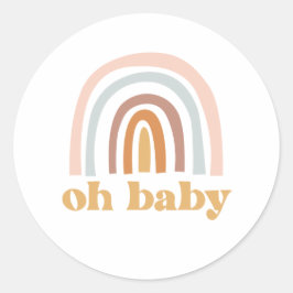 Pegatina Redonda Chupete para baby shower niña Boho Rainbow rosa