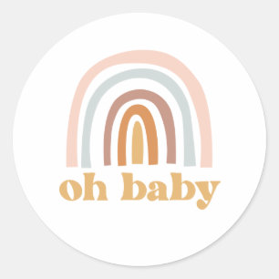 Pegatina Redonda Chupete para baby shower niña Boho Rainbow rosa
