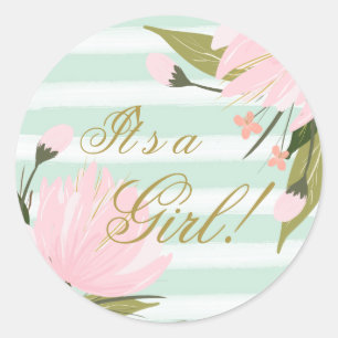 Pegatina Redonda Chupete Verde y Rosa Baby Shower