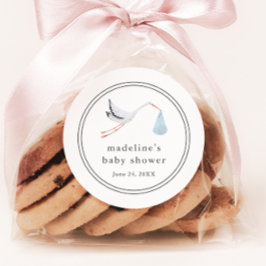 Pegatina Redonda Chupetón de Cigüeña Elegante para Baby Shower