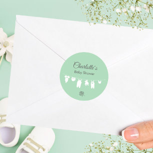 Pegatina Redonda Chupetón Verde Menta Minimalista para Baby Shower 