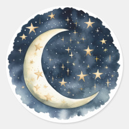 Pegatina Redonda Chupinada de bebé Espacio Azul Aquarela y Luna Dor