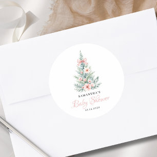 Pegatina Redonda Chupinada de bebé niña tema Navidad de invierno
