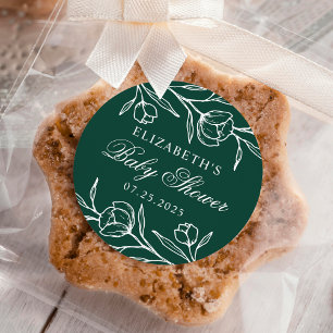 Pegatina Redonda Chupinada Floral Verde para Baby Shower