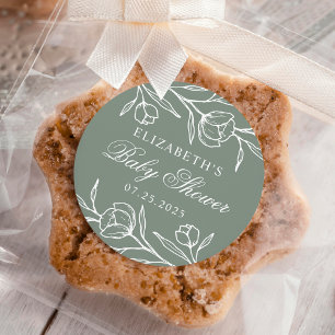 Pegatina Redonda Chupinada Floral Verde Salvia Baby Shower