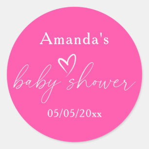 Pegatina Redonda Chupinada Minimalista Rosa de Baby Shower