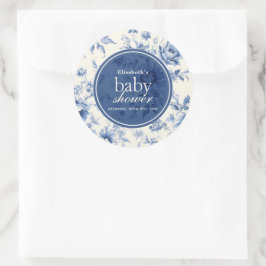 Pegatina Redonda Chupito de Boda Floral Francés Toile Baby Shower