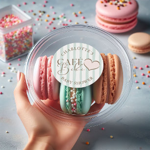 Pegatina Redonda Chupito de café de rayas menta para baby shower te