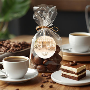 Pegatina Redonda Chupito de Café Elegante y Neutro en Tono Marrón p