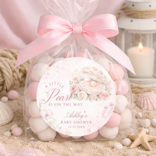 Pegatina Redonda Chupito de Perla Bajo el Mar Baby Shower
