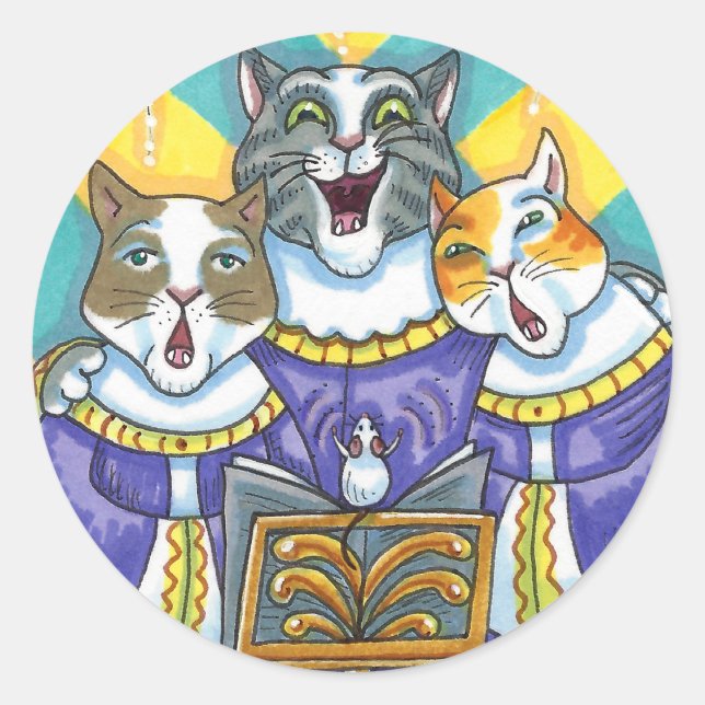 PEGATINA REDONDA CHURCH CHOIR CATS & MOUSE CANTANDO NAVIDADES CAROL (Anverso)
